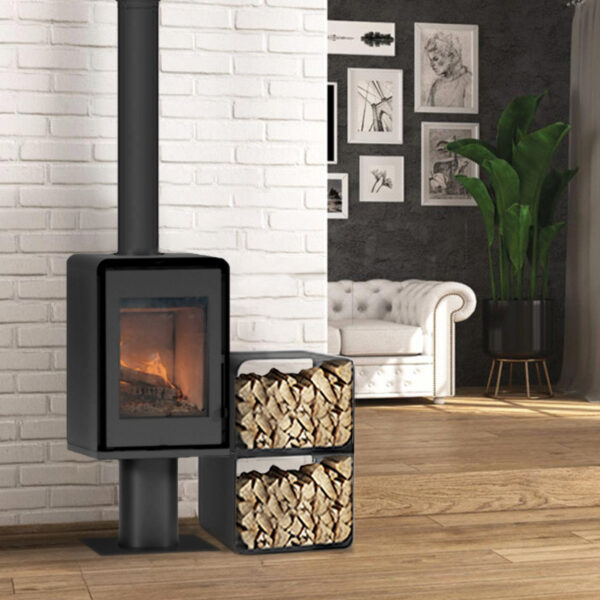Poêle à bois Domino avec pied et module 2 étages 8 kw