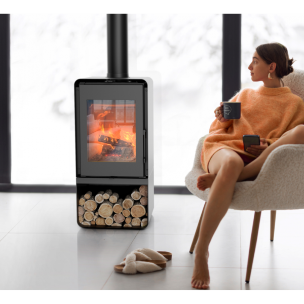 Poêle à bois Domino avec range bûche 8 kw